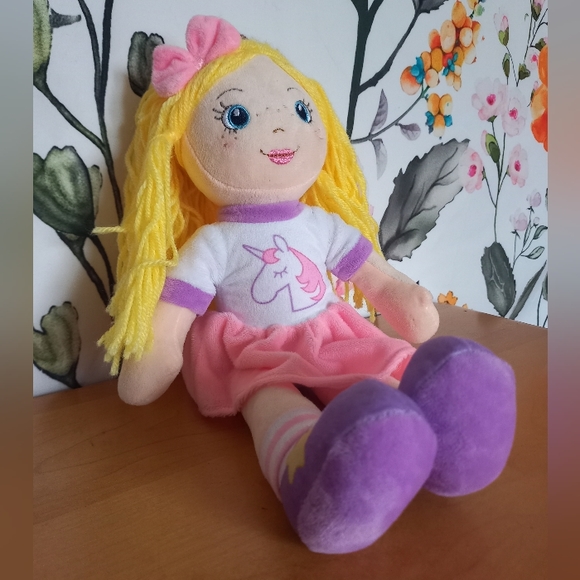 Playtime by Eimmie soft rag doll plush blonde blue eyes pale skin unicorn toy - Picture 11 of 11
